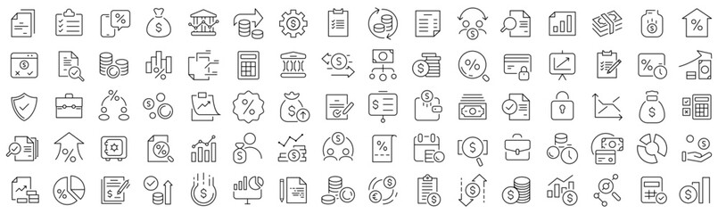 Poster - Set of taxes and accounting line icons. Collection of black linear icons