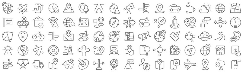 Leinwandbilder - Set of navigation and location line icons. Collection of black linear icons