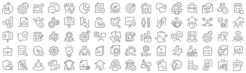 Leinwandbilder - Set of workflow and audit line icons. Collection of black linear icons