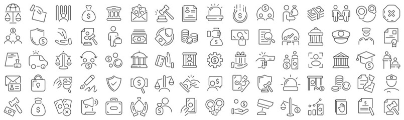 Aufkleber - Set of illegal and corruption line icons. Collection of black linear icons