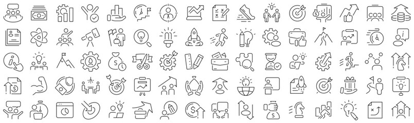 Leinwandbilder - Set of startup and development line icons. Collection of black linear icons