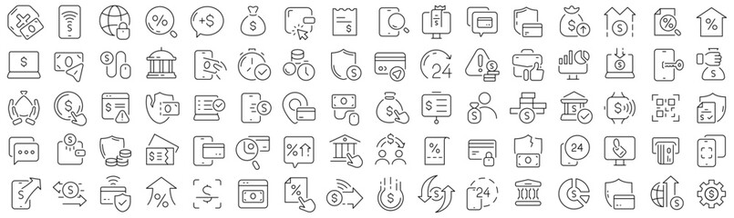 Aufkleber - Set of online banking line icons. Collection of black linear icons