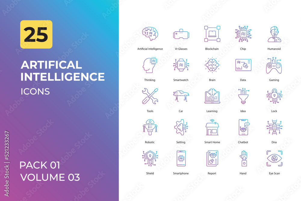 Artificial Intelligence icons collection. Set contains such Icons as ai ...