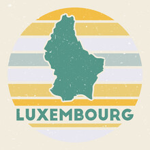 Luxembourg Logo. Sign With The Map Of Country And Colored Stripes, Vector Illustration. Can Be Used As Insignia, Logotype, Label, Sticker Or Badge Of The Luxembourg.