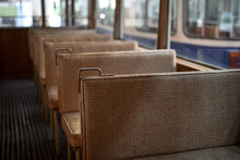 Interior Detail With Elegant Seats Of A Vintage Tramway