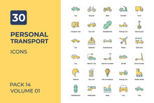 Personal Transport Icons Collection. Set Contains Such Icons As Bus, Car, Motorbike, Bicycle, And More