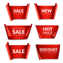  Set Of Red Sale Banners Stickers, Isolated On A White Background.