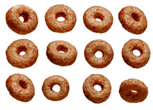 Set Of Cornflakes Chocolate Rings For Breakfast. Isolated On White.