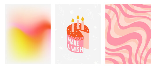 Wall Mural - birthday card and abstract backgrounds. print with a cute cake with candles. gradient background and