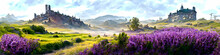 Artistic Concept Of Painting A Beautiful Landscape Of Wild Nature, With Flowery Meadows In The Background. Tender And Dreamy Design, Background Illustration