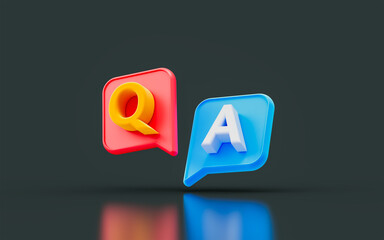 Wall Mural - faq sing q and a letter chat on dark background 3d render concept for question answer solution