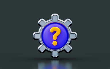 Wall Mural - gear sign with question mark on dark background 3d render concept for technical problem solution
