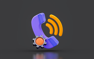 Wall Mural - phone call sign with gear wheel on dark background 3d render concept for network connection setting
