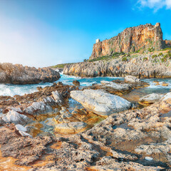 Wall Mural - Spectacular seascape of Isolidda Beach near San Vito cape.