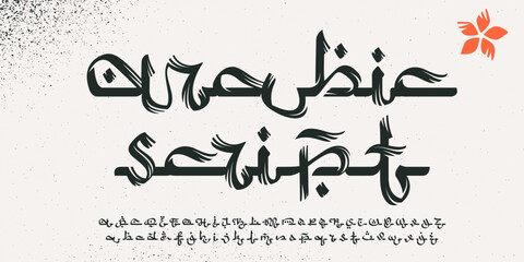 Alphabet in Arabic script style. Rough brush stroke vector lettering.