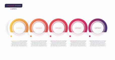 Wall Mural - Vector gradient minimalistic infographic template composed of 5 circles