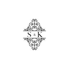 SK line wedding concept initial logo which is good for digital branding or print