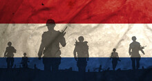 War In Nederland, Shadow Of Soldiers In The Battlefield On Dirty Flag Nederland, War Crisis Concept In Nederland