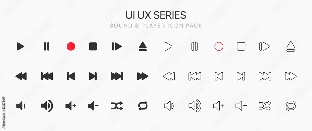 Media player icon set. Multimedia music audio control. Media player ...