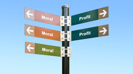 Wall Mural - Street Sign to Moral versus Profit