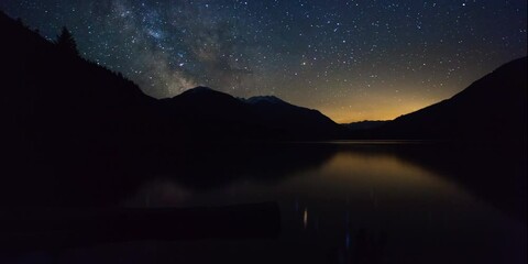 Wall Mural - Lockdown Time Lapse Majestic View Of Lake Against Milky Sky In Forest - Squamish, Canada