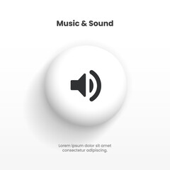 Poster - Speaker and sound icon. Computer voice icon. Megaphone and music icon. Sound pictogram. Musical note. Audio sign. UI UX element. Sound button. Audio system, noise with soft UI, neumorphism.
