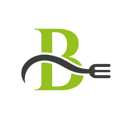 Letter B Restaurant Logo Concept With Fork Vector Template