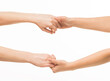 © serhii - hands hold each other cling stop each other on a white background isolated