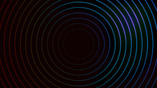 Spreading Circles On Dark Background. Motion. Hypnotic Animation With Expanding Circles From Center. Centralized Circles With Hypnotic Effect On Black Background