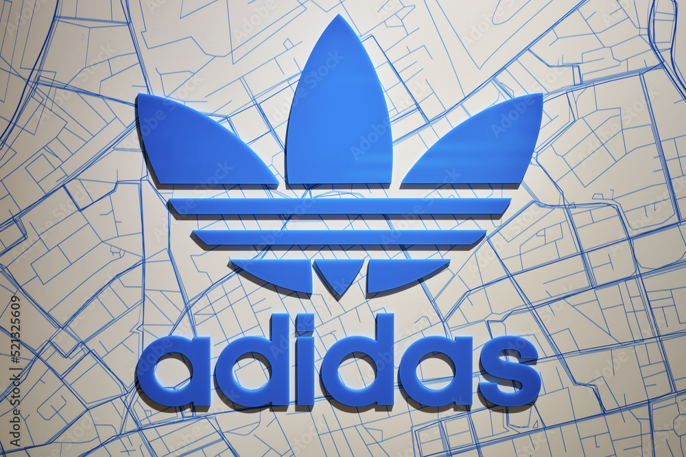 SINGAPORE - CIRCA SEPTEMBER, 2016: close up shot of Adidas sign at ...