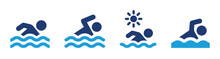 Swimming In The Sea Vector Icon Set Illustration. Swim In Water For Leisure During Summer Holiday Symbol.