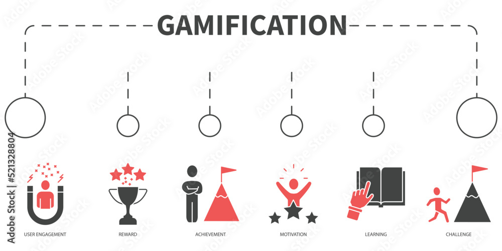 Gamification Design Graphics gamification Vector Illustration concept. Banner with icons and ...
