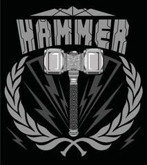 hammer illustration isolated on black background for poster, t-shirt print, business element, social media content, blog, sticker, vlog, and card. vector illustration.