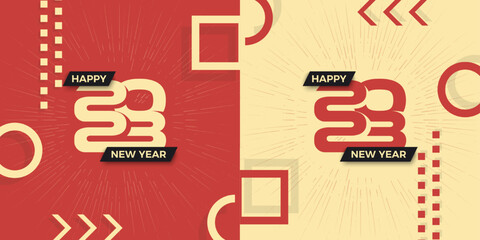 Wall Mural - Social media post happy new year 2023 poster with retro theme