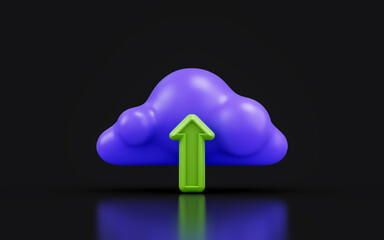 Wall Mural - cloud up arrow sing on dark background 3d render concept for file upload sharing data transfer