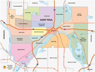 Wall Mural - Administrative and road map of Saint Paul, Minnesota, United States