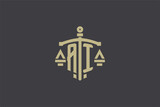 Fototapeta  - Letter AI logo for law office and attorney with creative scale and sword icon design