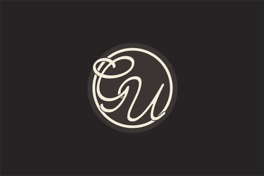 Initial letter GU monogram logo with simple and creative cirle line design ideas