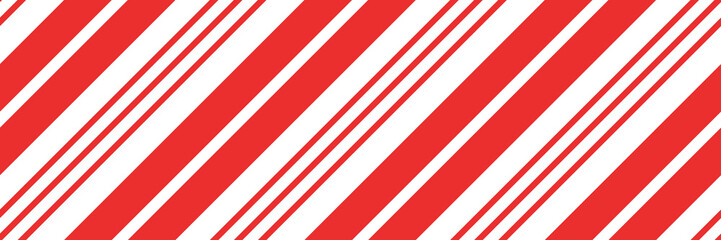 Christmas candy cane striped seamless pattern. Christmas candycane background with red stripes. Caramel diagonal print. Xmas traditional wrapping texture. Vector illustration.