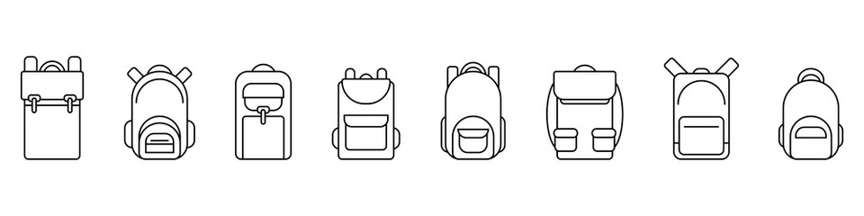 School backpack line icon set. Back to school. Vector illustration isolated on white background.