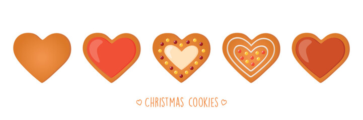 Poster - christmas cookies gingerbread set with different icing and sugar decoration heart