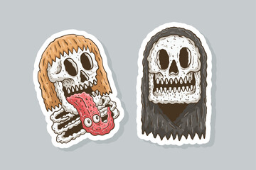 skull old vintage retro illustration design monster sticker