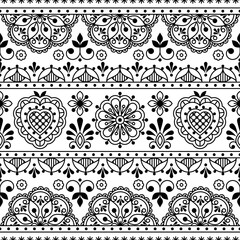 Wall Mural - Scandinavian folk art outline vector seamless textile or fabric print, black and white repetitve design with flowers inspired by lace and embroidery backgrounds
Print