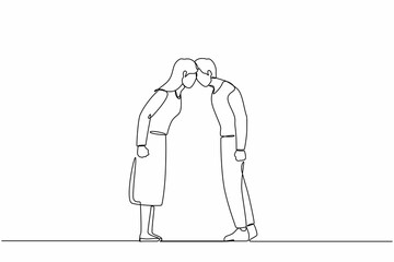 Wall Mural - Continuous one line drawing couple man and woman arguing scream at each other engaged in family fight. Stubborn angry husband and wife yell shout, argue quarrel at home. Single line draw design vector