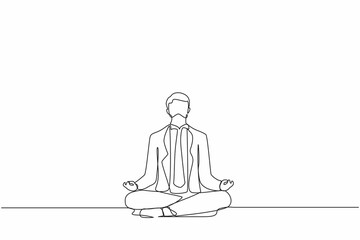 Wall Mural - Single continuous line drawing businessman doing yoga. Office worker sitting in yoga pose, meditation, relaxing, calm down and manage stress. Dynamic one line draw graphic design vector illustration