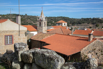 Wall Mural - Church Clock Tower and Roof Tops, Castelo Mendo Village