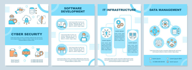 Popular IT branches brochure template. Computer science. Leaflet design with linear icons. Editable 4 vector layouts for presentation, annual reports. Arial-Black, Myriad Pro-Regular fonts used