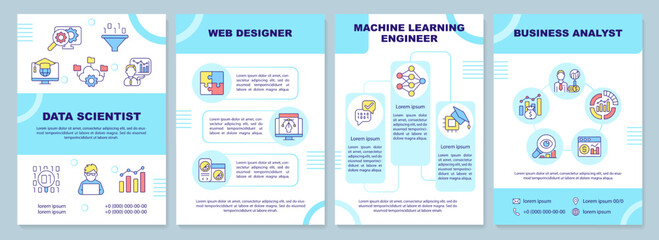 Trendy professions brochure template. Popular jobs. Leaflet design with linear icons. Editable 4 vector layouts for presentation, annual reports. Arial-Black, Myriad Pro-Regular fonts used