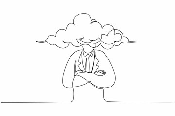 Wall Mural - Single continuous line drawing cloud head businessman. Man with empty head and cloud instead. Distracted, daydreaming, absent and impractical concept. One line draw graphic design vector illustration