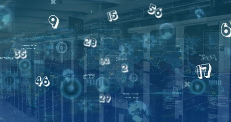 Poster - Animation of data processing and graphs and charts over computer server room